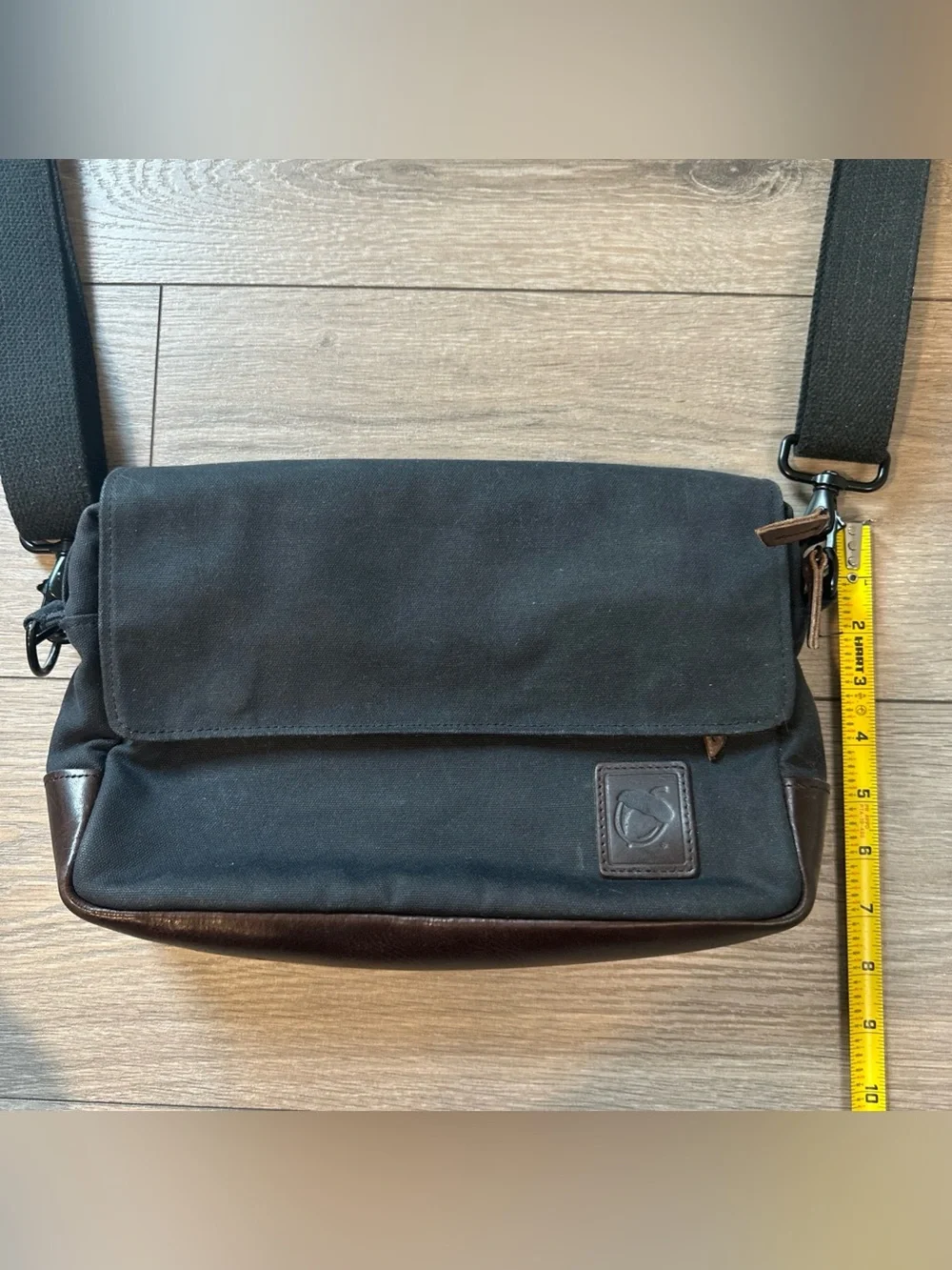 NutSac Magsatch 11 Messenger Bag Waxed Canvas Black Brown Leather Made In USA
